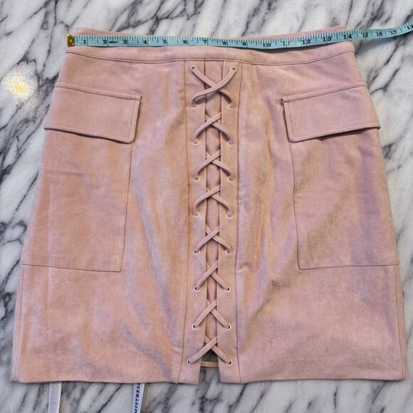 NWT Mistress Rocks Light Pink Suede Lace Up Mini Skirt Size M with Pockets - Picture 10 of 13